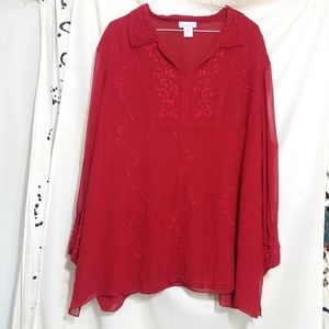 Avenue silk beaded embroidered lined red tunic 30